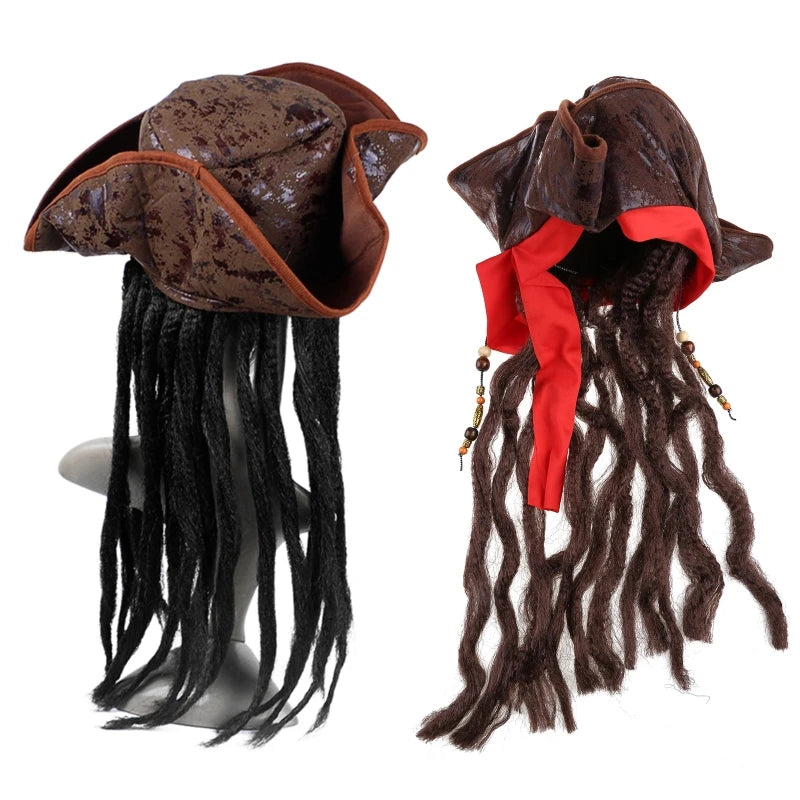 Pirate Captain Hat Costume and Headgear Braids Wig for Men and Women