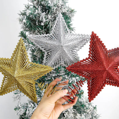 Glitter Hollow Star Ornaments – Red, Silver, Gold Christmas Tree Decor