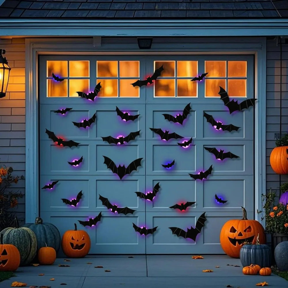 12-24-36 pcs Halloween Bats Wall Decor - Lighted 3D Bat Stickers for Party Window Door