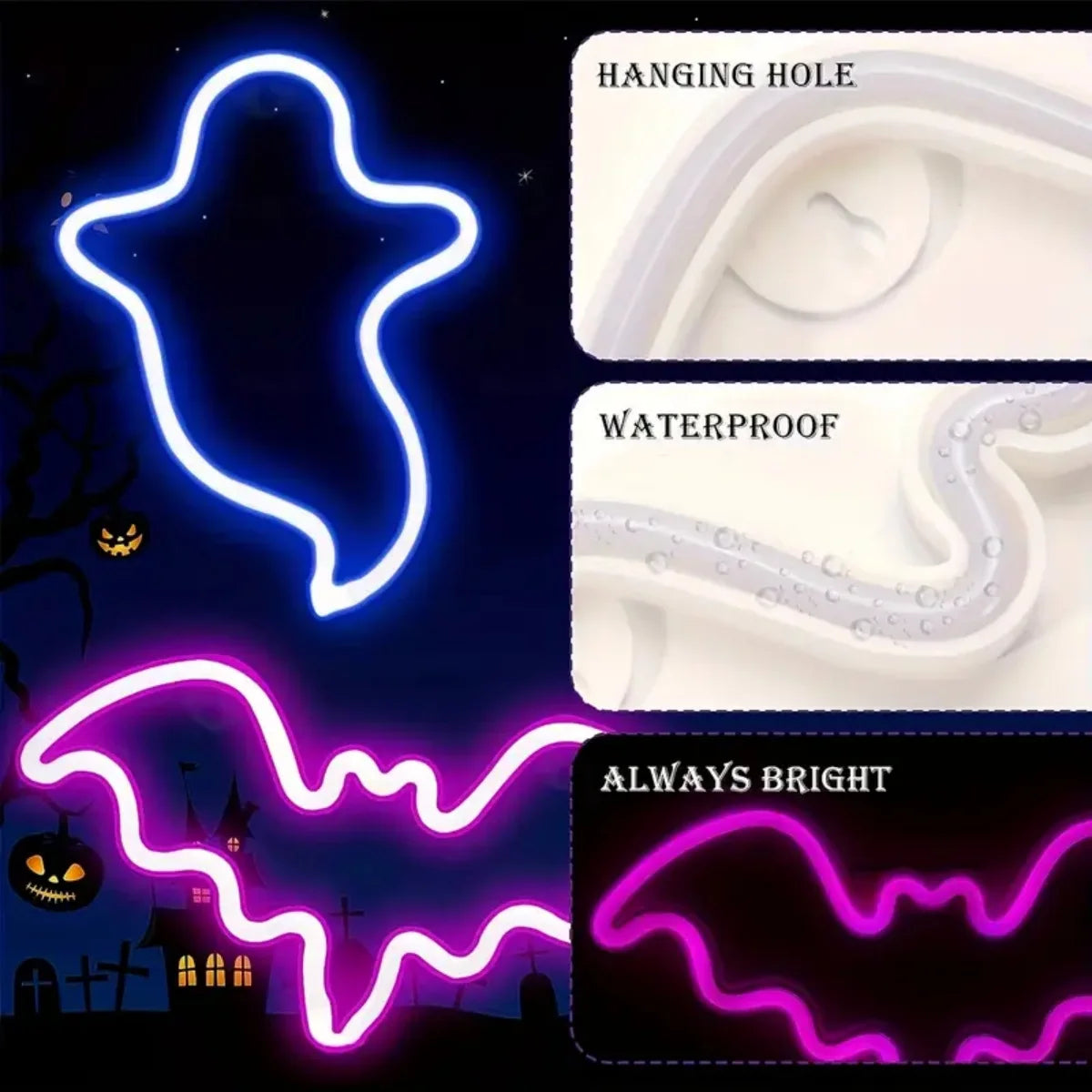 Halloween Bat And Ghost Shape LED Neon Decorative Night Light