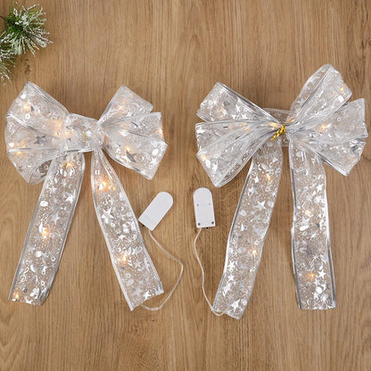 Luminous LED Bow Ribbon Xmas Tree Ornaments